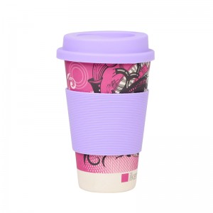 Reusable biodegradable eco-friendly travel bamboo fiber coffee mug with silicone lid