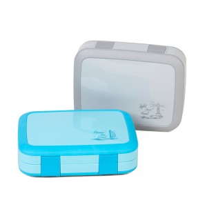 Kids plastic 4 compartment bento lunch box with cutlery set