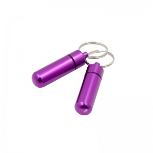Capsule shaped one day pill box case aluminium alloy with keychain