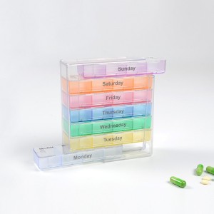 Rainbow Color 7 Days One week One Set Tower Drawer Type Oval Pill Box